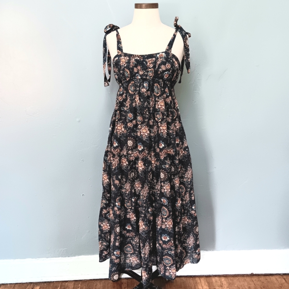 Ulla Johnson Black and Pink Floral Maxi Dress
